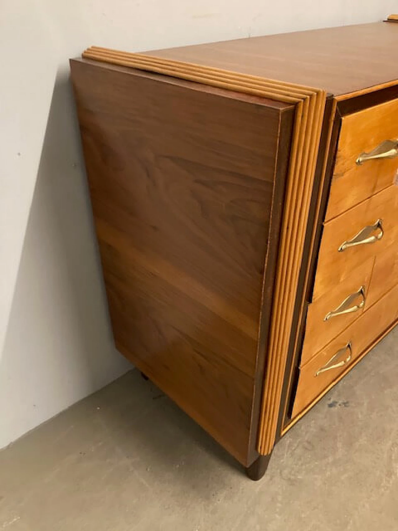 Cassettiera in betulla, radica di noce, acero e palissandro, anni '50 3
