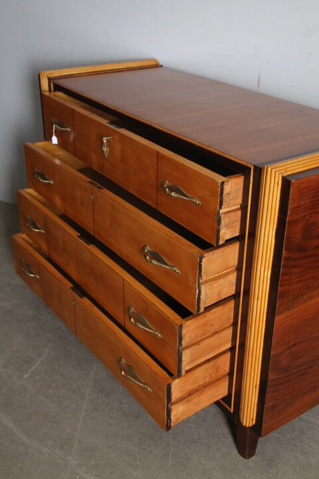 Birch, walnut root, maple and rosewood chest of drawers, 1950s 6