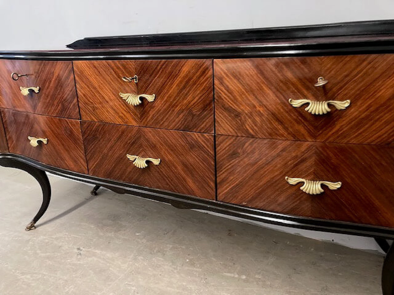 Rosewood chest of drawers with burgundy glass top, 1950s 5