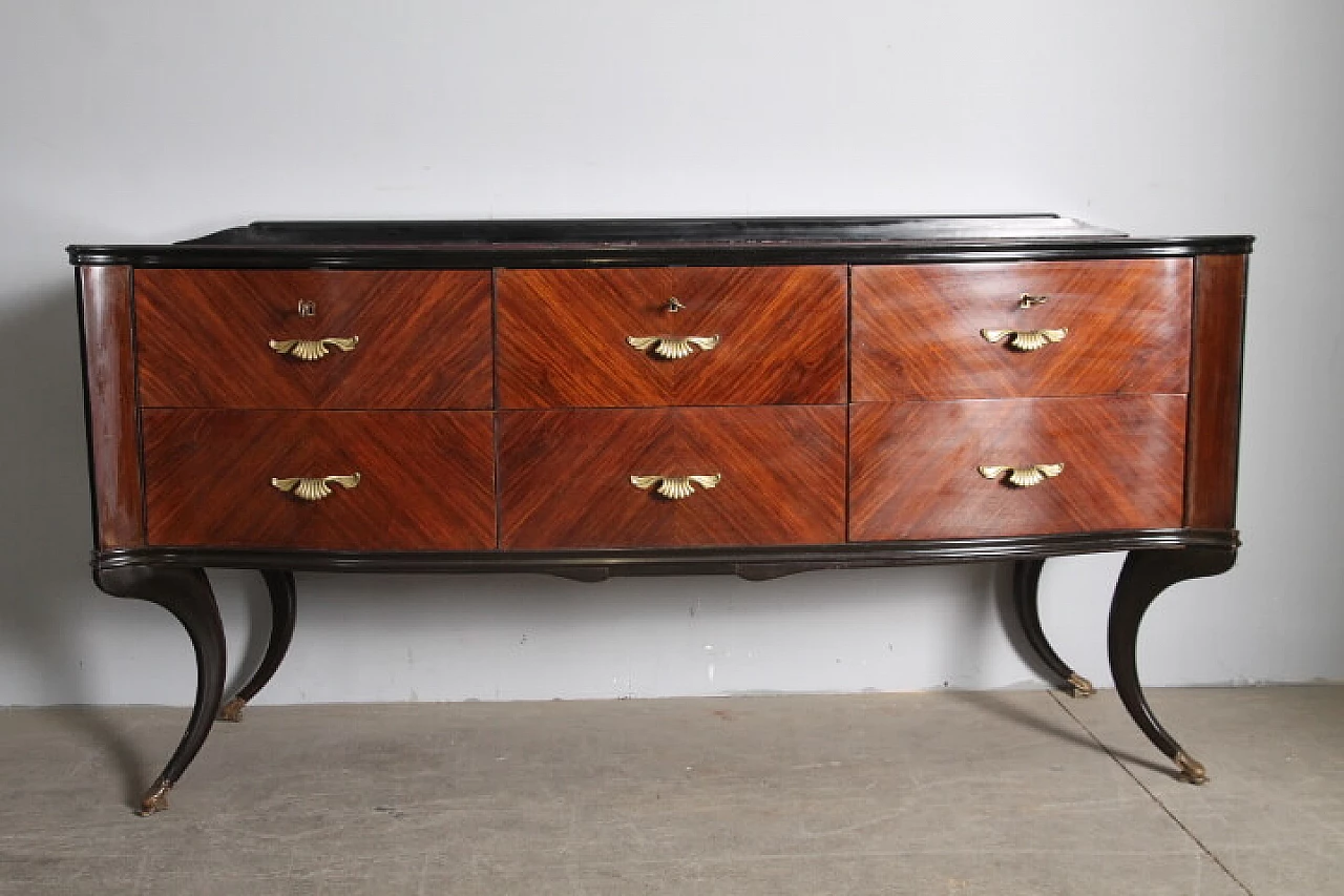 Rosewood chest of drawers with burgundy glass top, 1950s 8