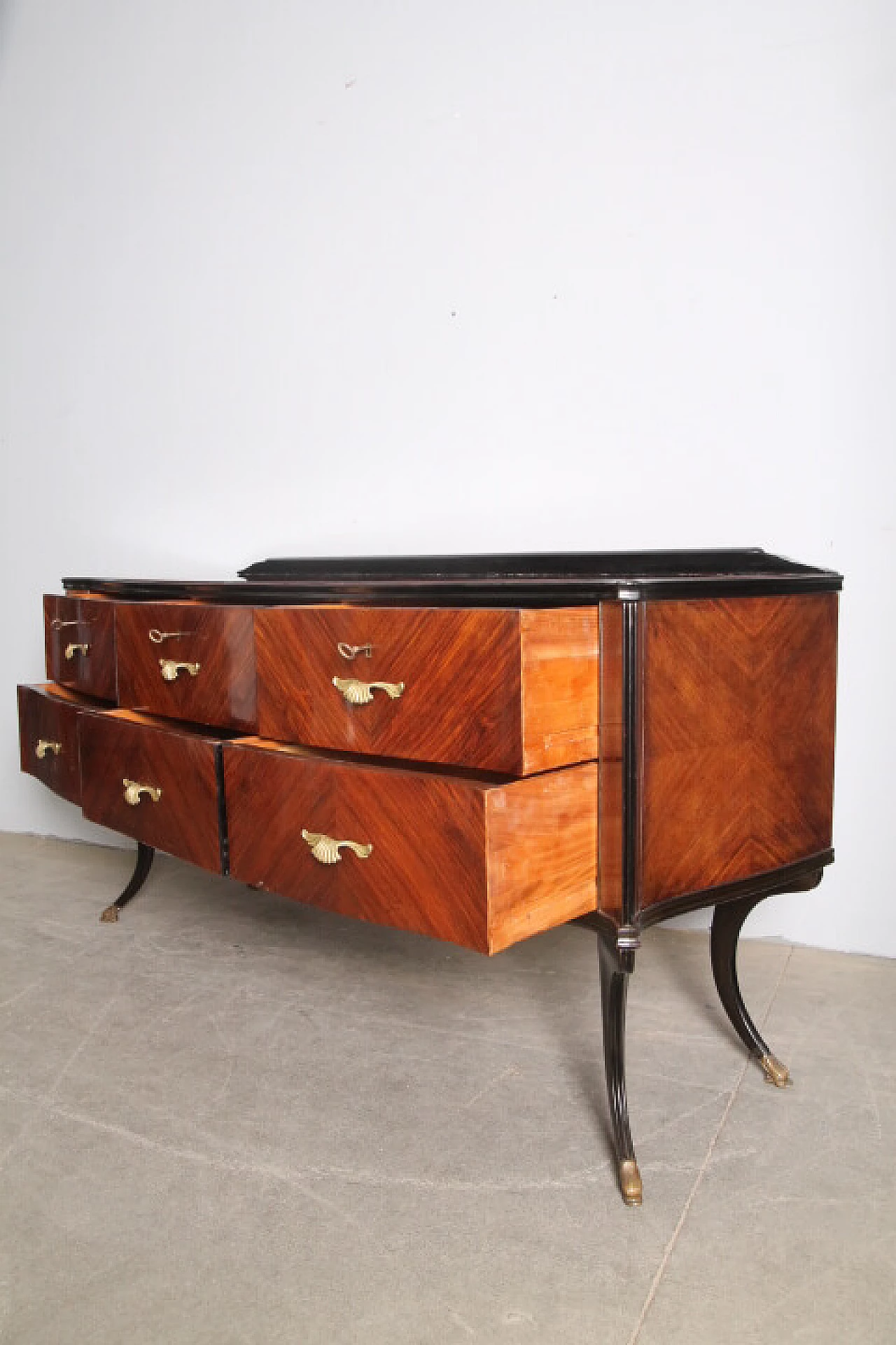 Rosewood chest of drawers with burgundy glass top, 1950s 11