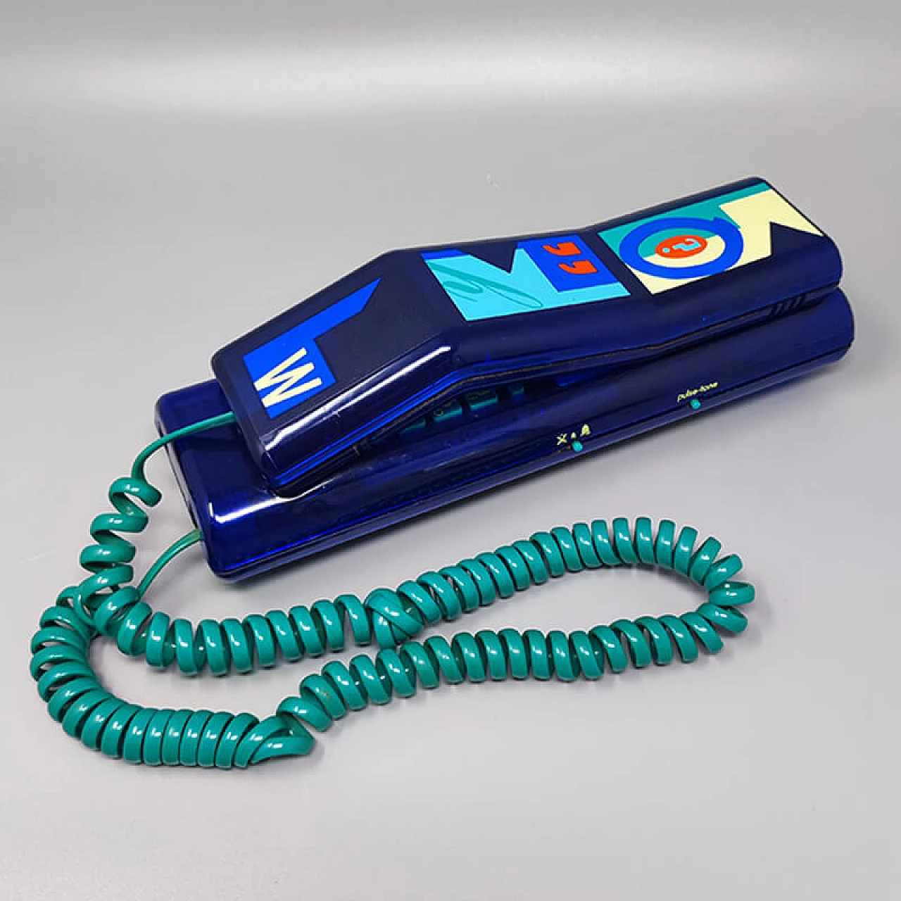 Telefono Swatch Twin Deluxe blu in stile Memphis, anni '80 1