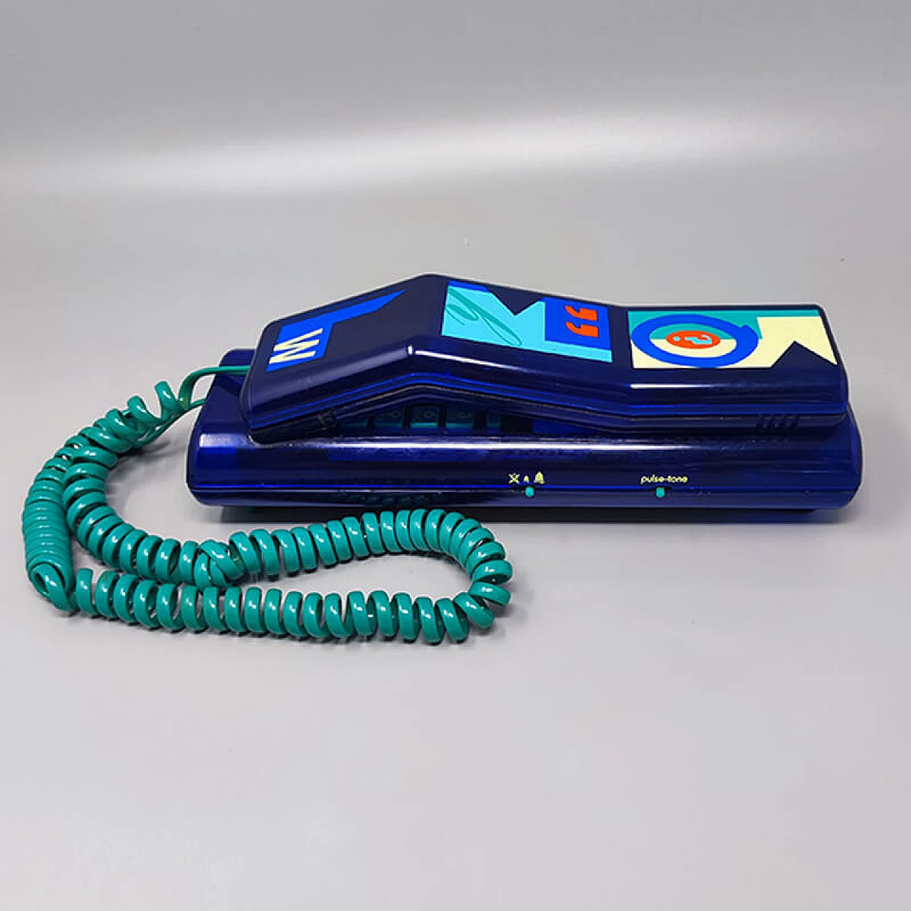 Telefono Swatch Twin Deluxe blu in stile Memphis, anni '80 2