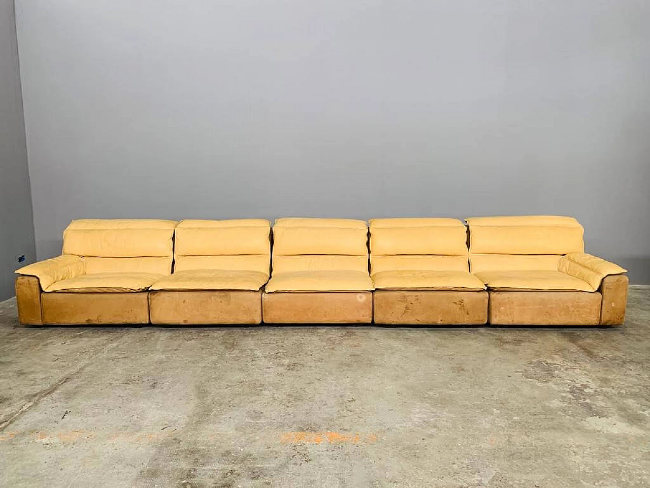 Bogo five-module leather and suede sofa by Carlo Bartoli for Rossi di Albizzate, 1970s 1
