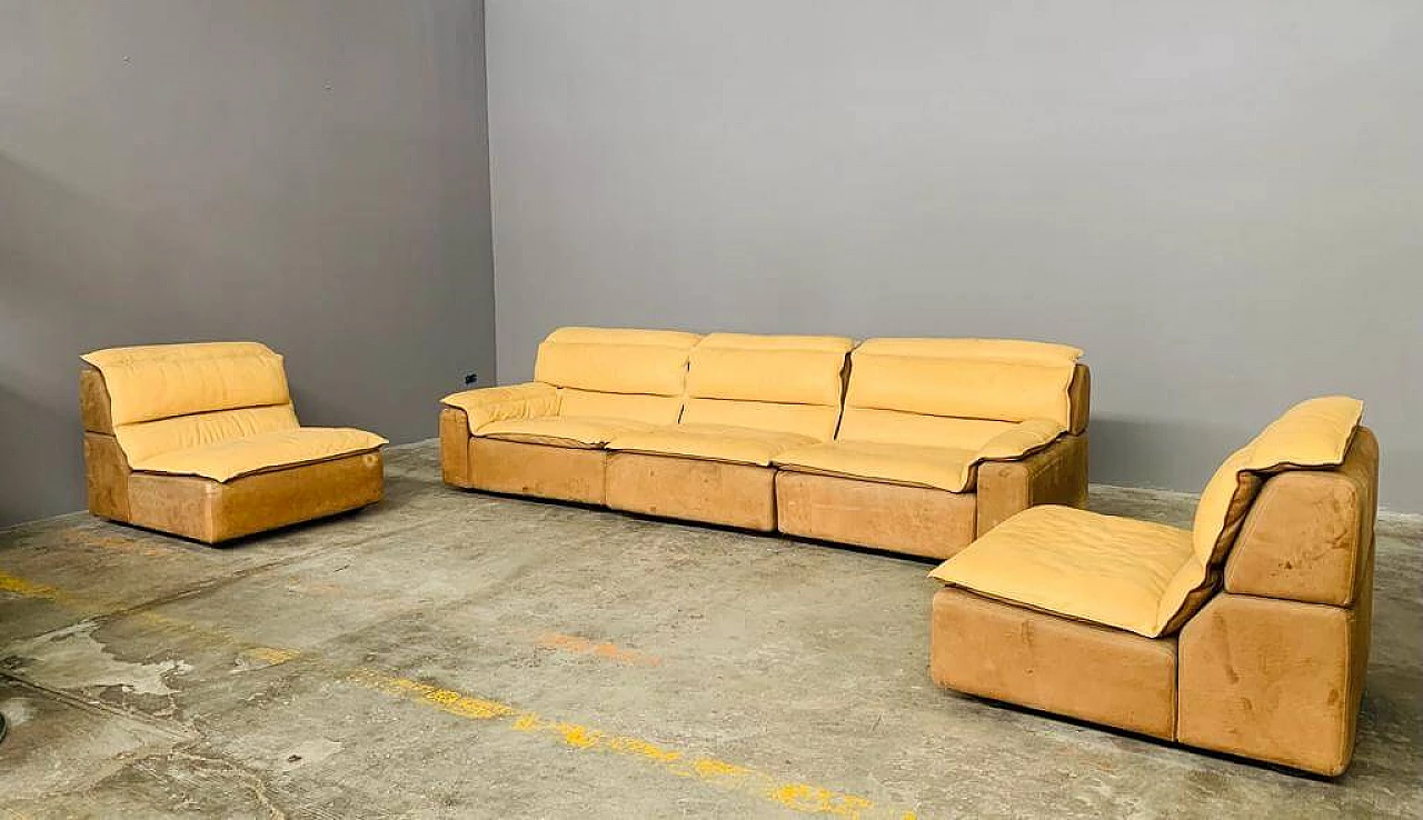 Bogo five-module leather and suede sofa by Carlo Bartoli for Rossi di Albizzate, 1970s 8