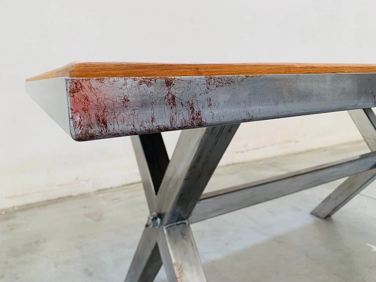 Steel table with teak top, 2000s 3