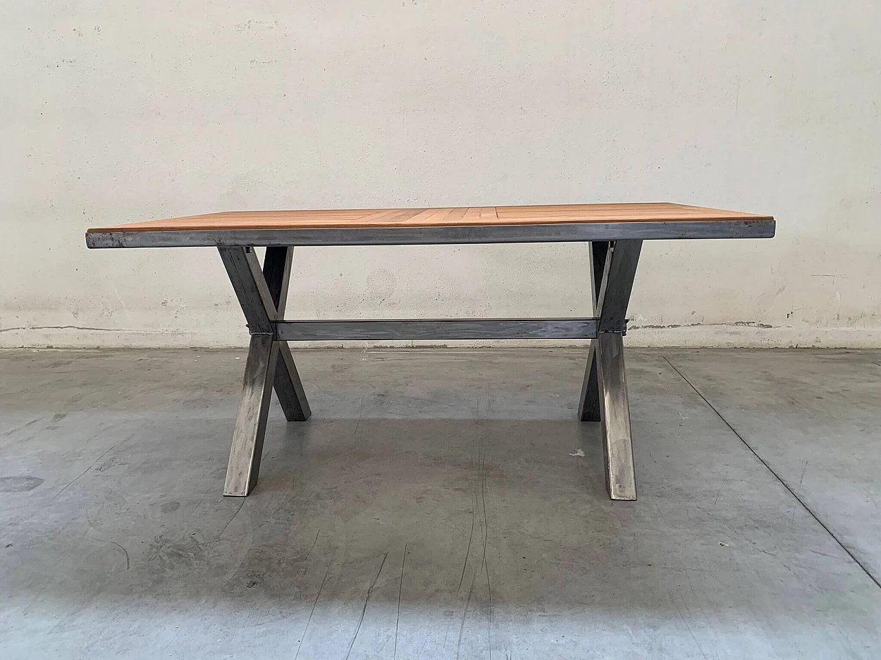 Steel table with teak top, 2000s 6