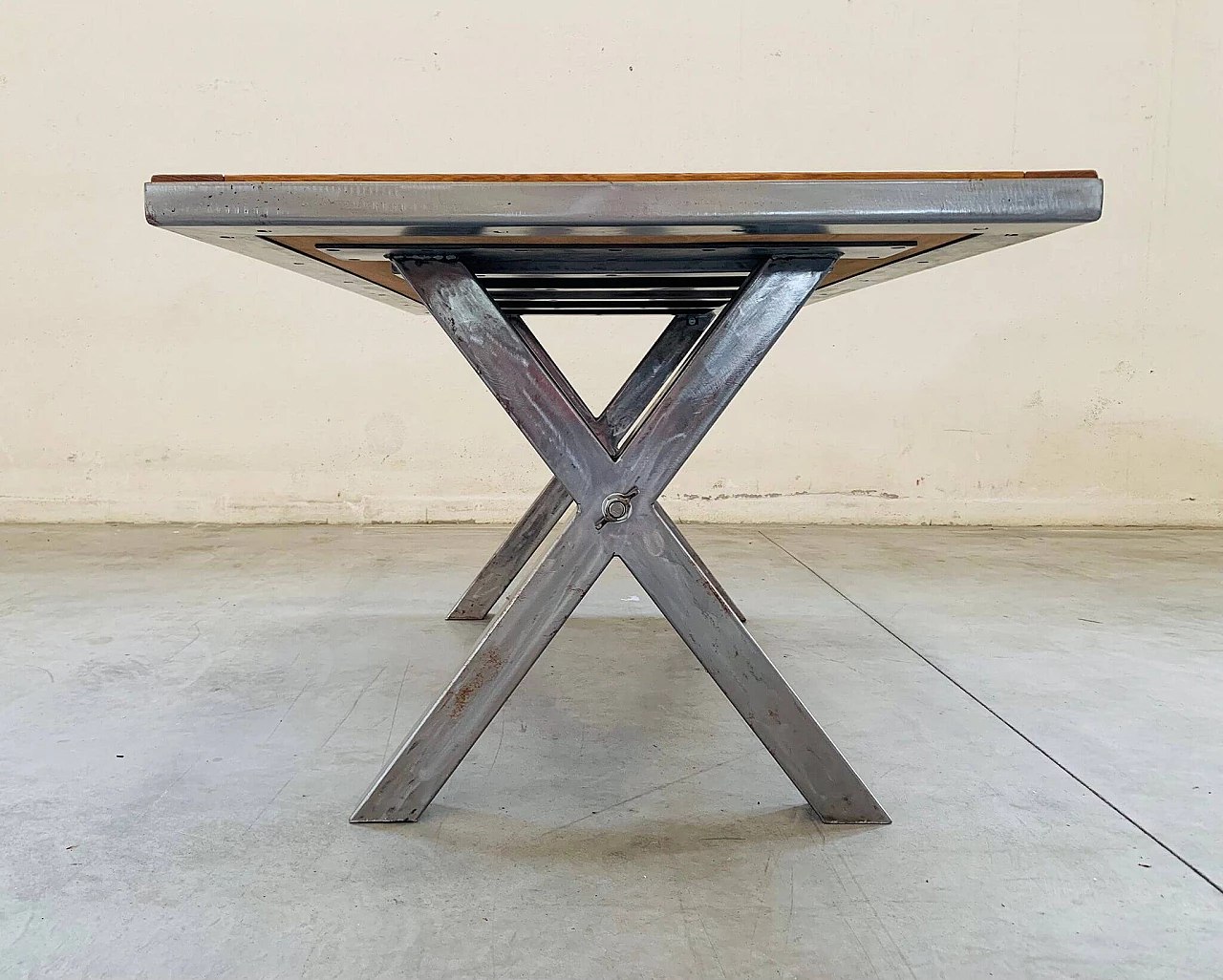 Steel table with teak top, 2000s 7