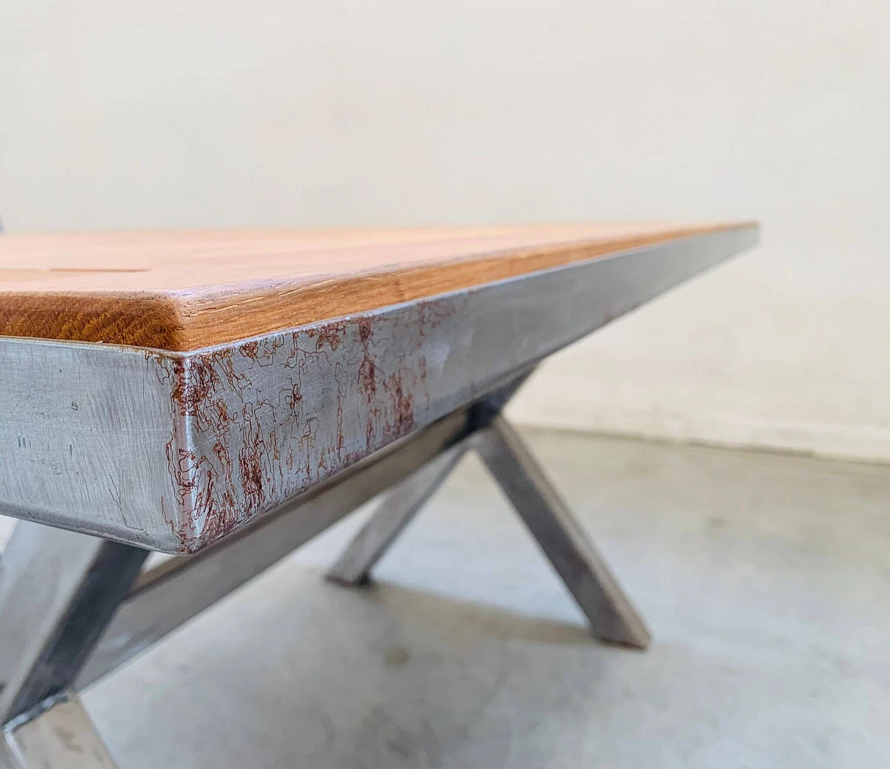 Steel table with teak top, 2000s 17