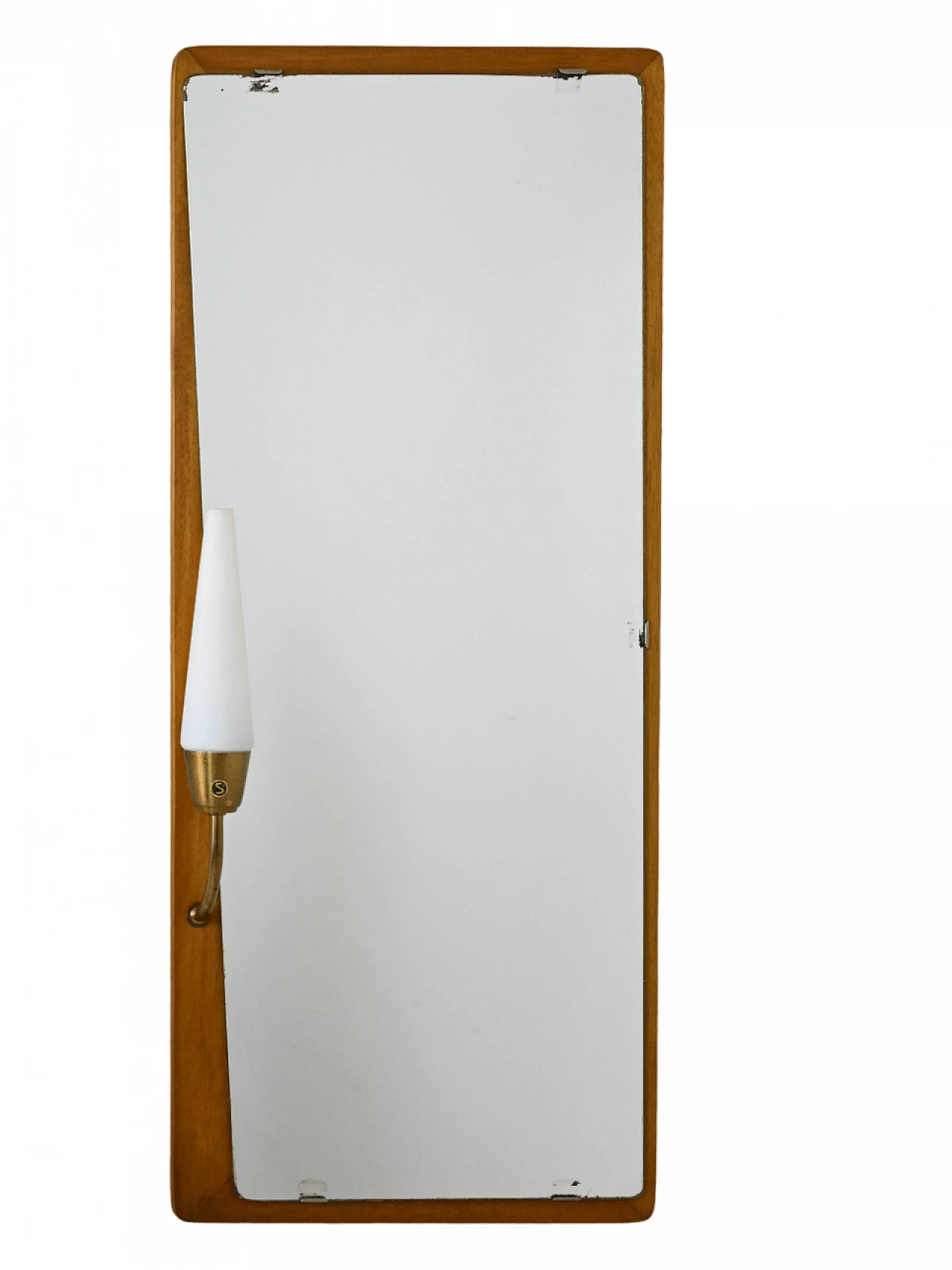 Specchio da parete scandinavo in teak con luce, anni '60 8