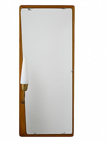 Specchio da parete scandinavo in teak con luce, anni '60