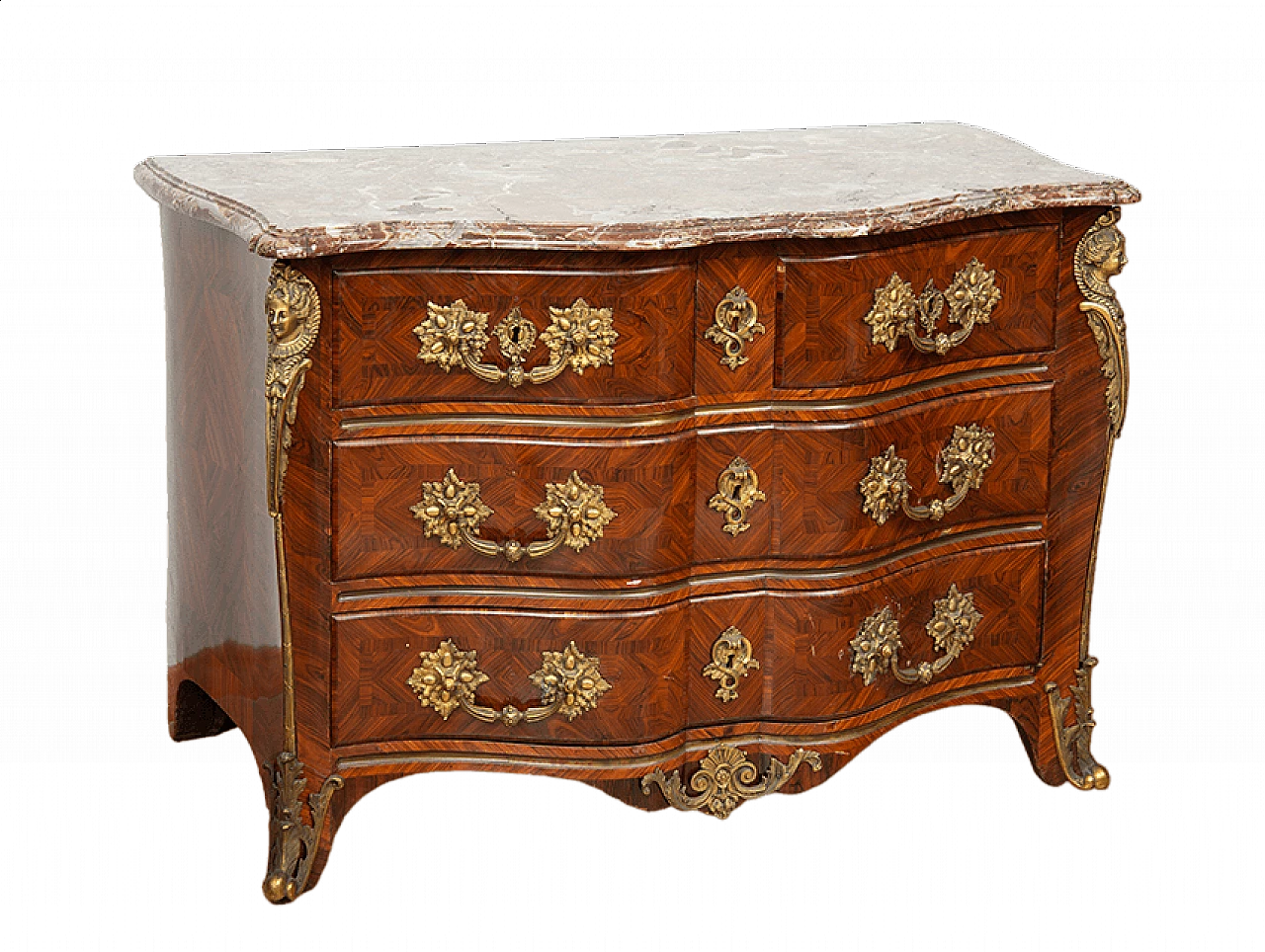 Tombeau chest of drawers in exotic wood with red France marble top, 18th century 10