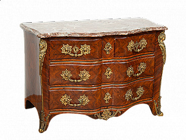 Tombeau chest of drawers in exotic wood with red France marble top, 18th century