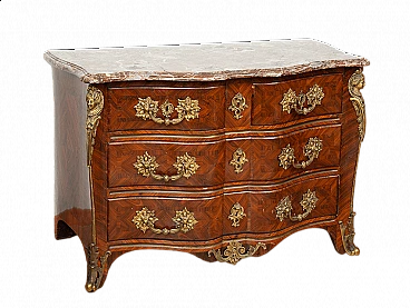 Tombeau chest of drawers in exotic wood with red France marble top, 18th century