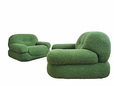 Pair of green fabric armchairs by Sapporo for Mobilgirgi, 1970s