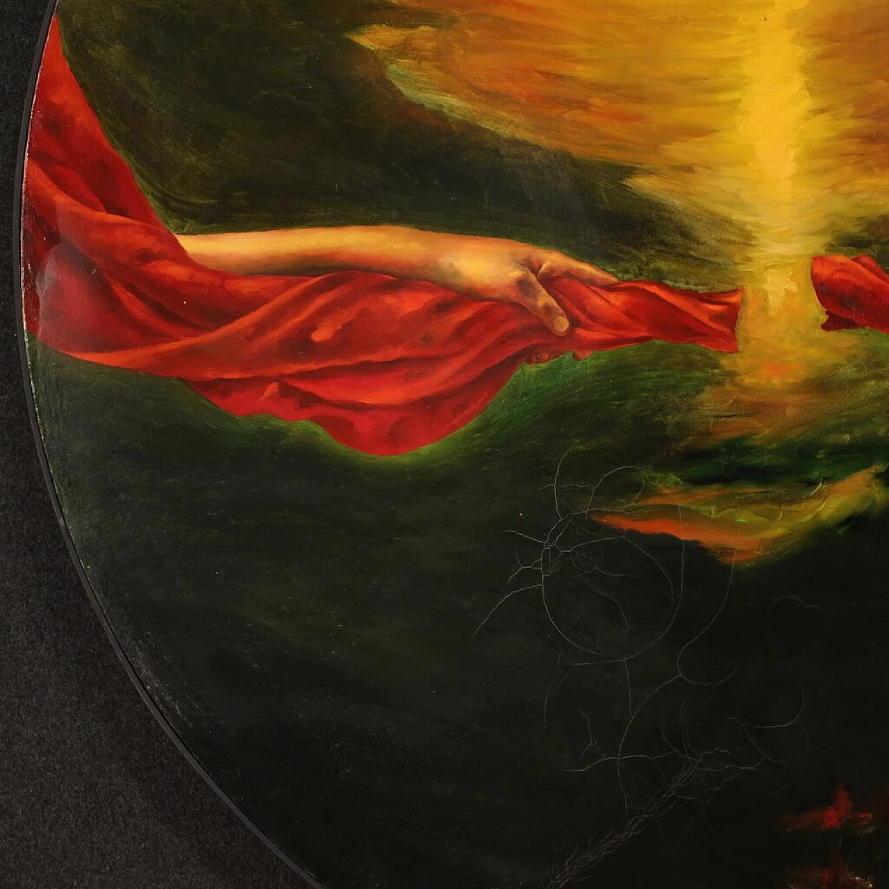 Italian round painting of surrealist subject, oil on canvas, 1988 3