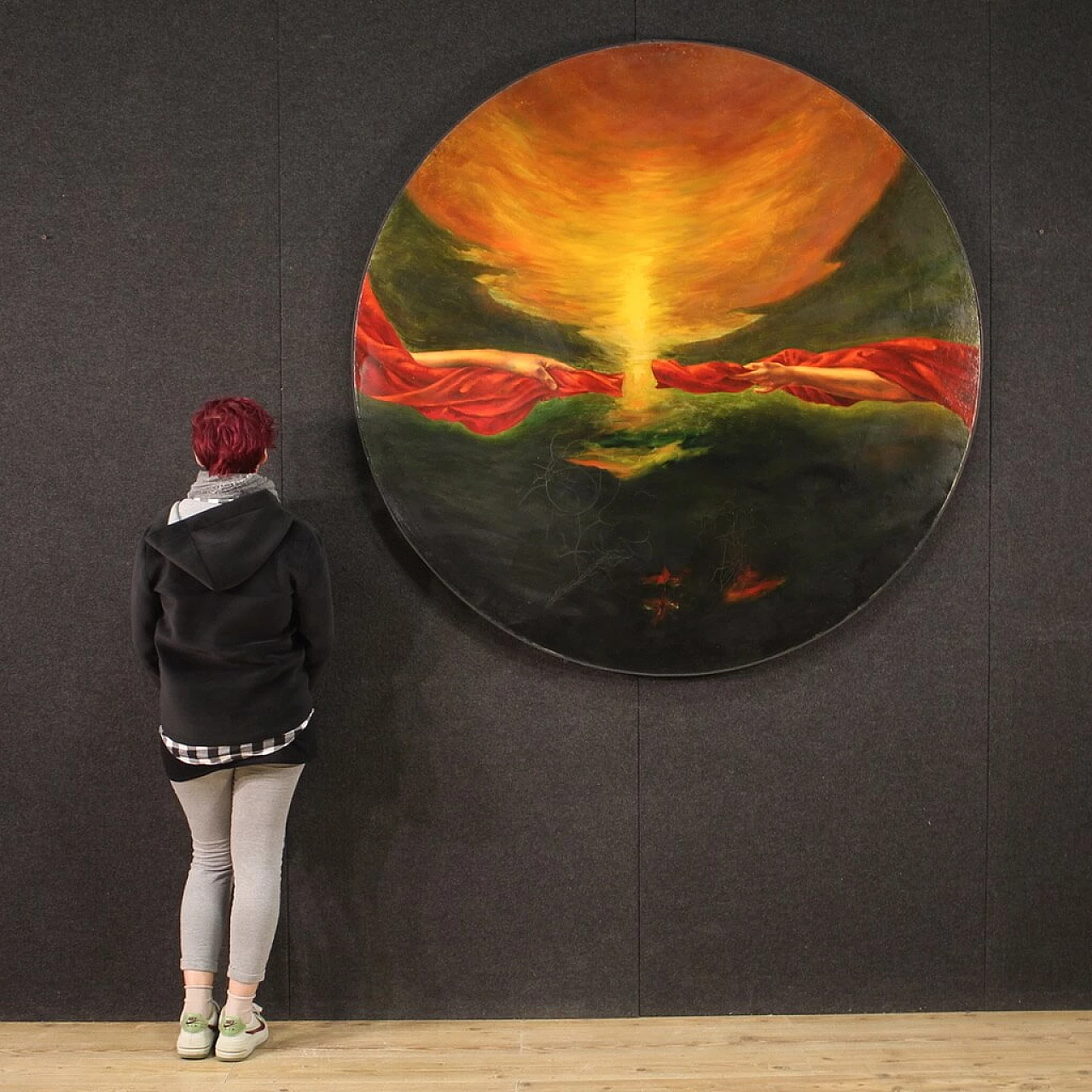 Italian round painting of surrealist subject, oil on canvas, 1988 4