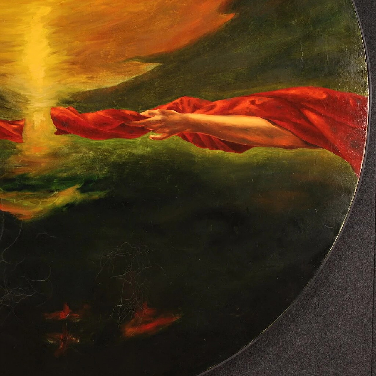 Italian round painting of surrealist subject, oil on canvas, 1988 5