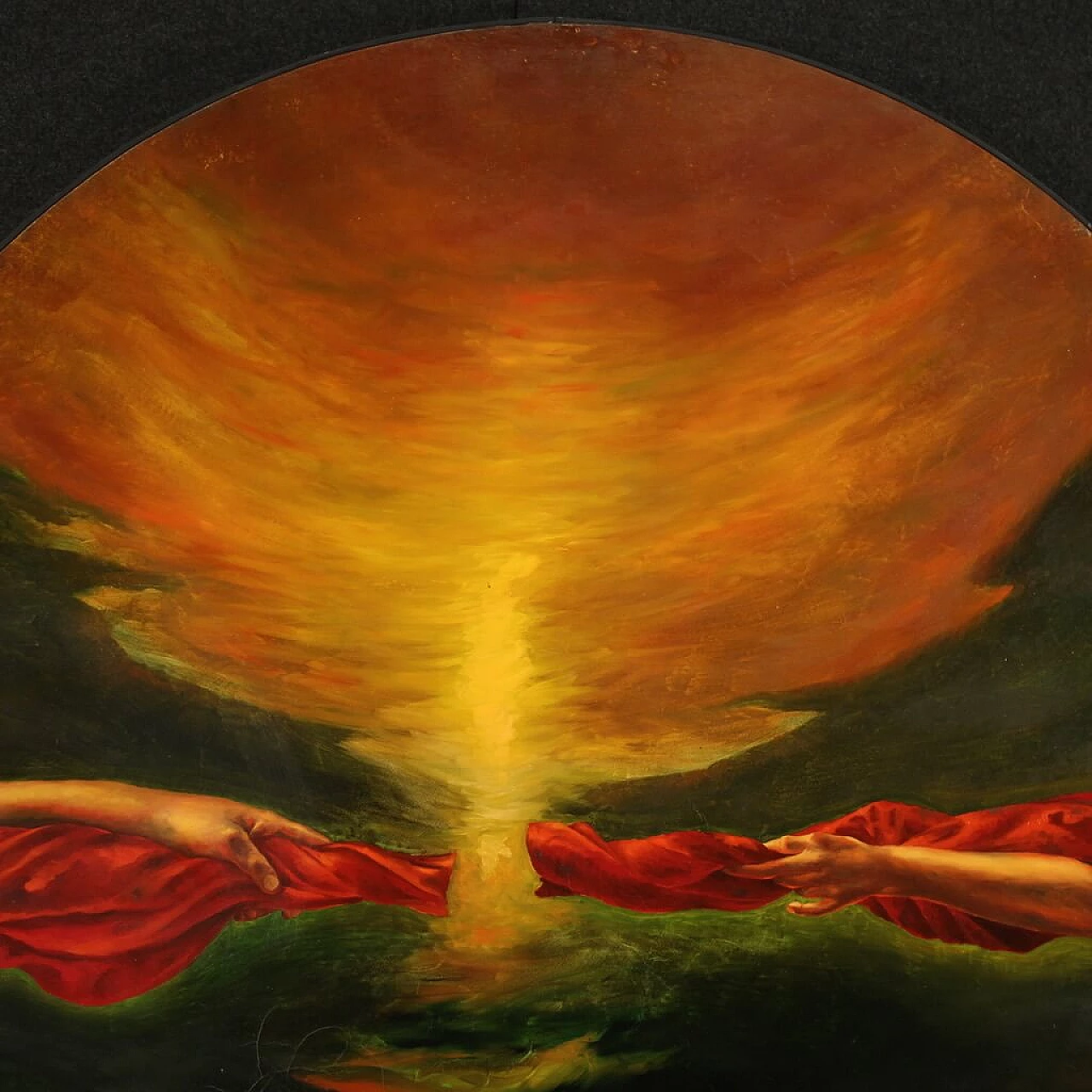 Italian round painting of surrealist subject, oil on canvas, 1988 6