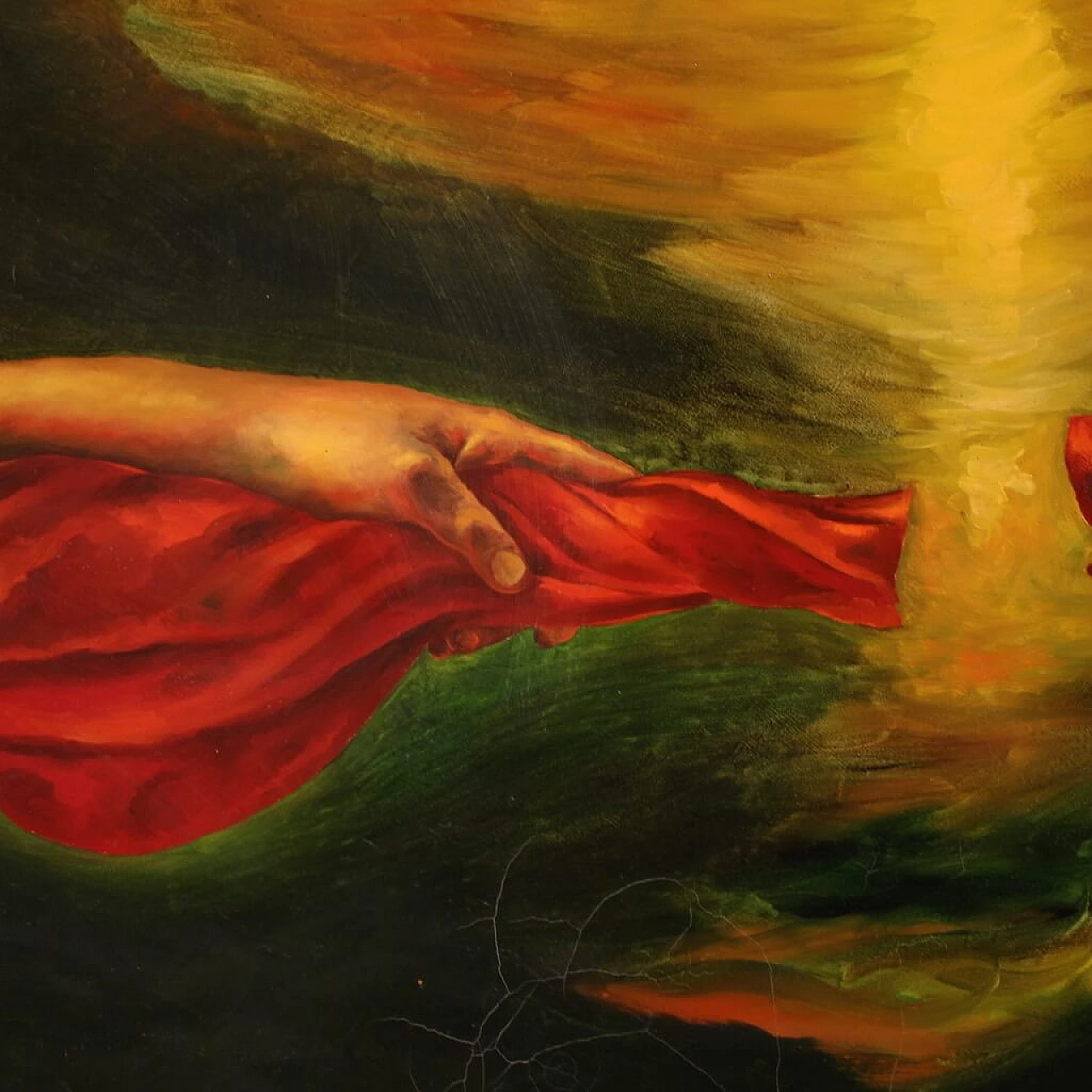 Italian round painting of surrealist subject, oil on canvas, 1988 7