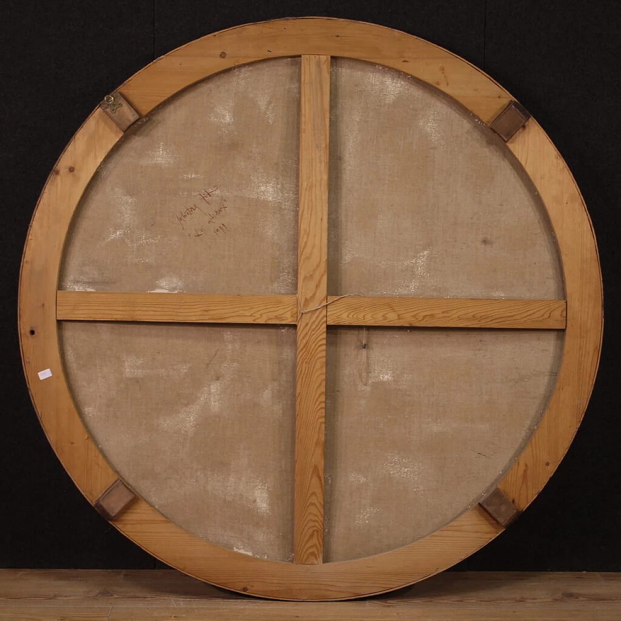 Italian round painting of surrealist subject, oil on canvas, 1988 12