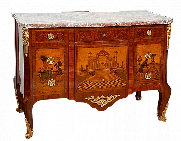 Napoleon II chest of drawers in exotic precious woods with marble top, 19th century
