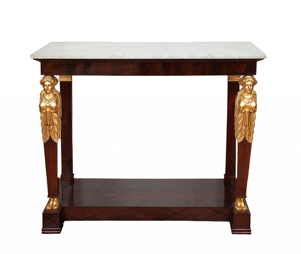 Empire mahogany feather console table with marble top, early 19th century 8