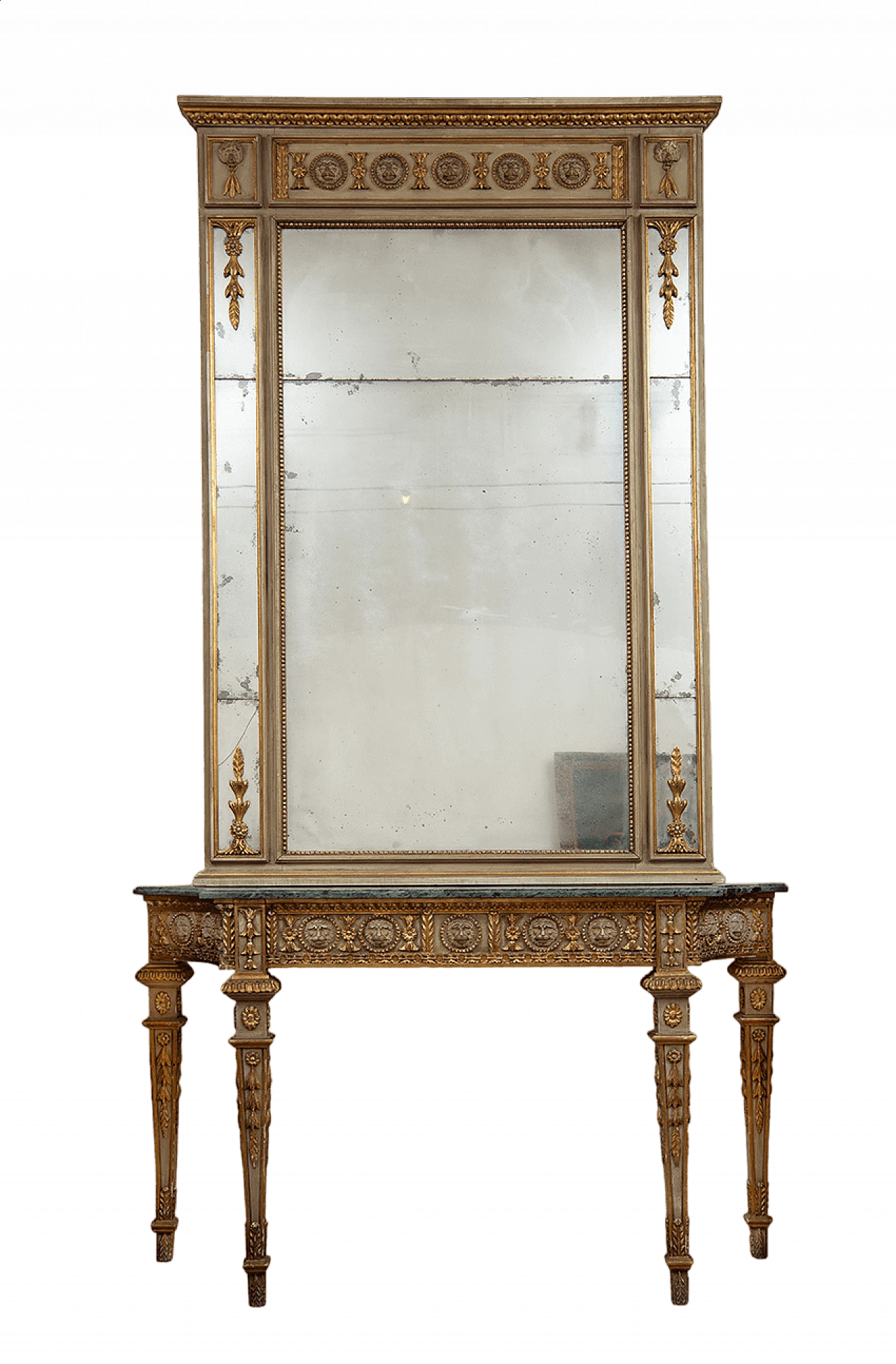 Console table with mirror in Louis XVI style in lacquered and gilded wood, 19th century 7