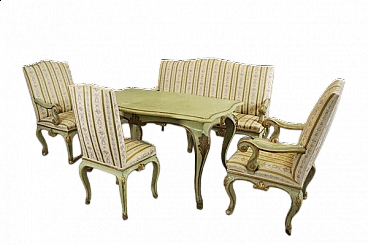Tavolo, divano, sedia e coppia di poltrone stile Barocco, metà '800