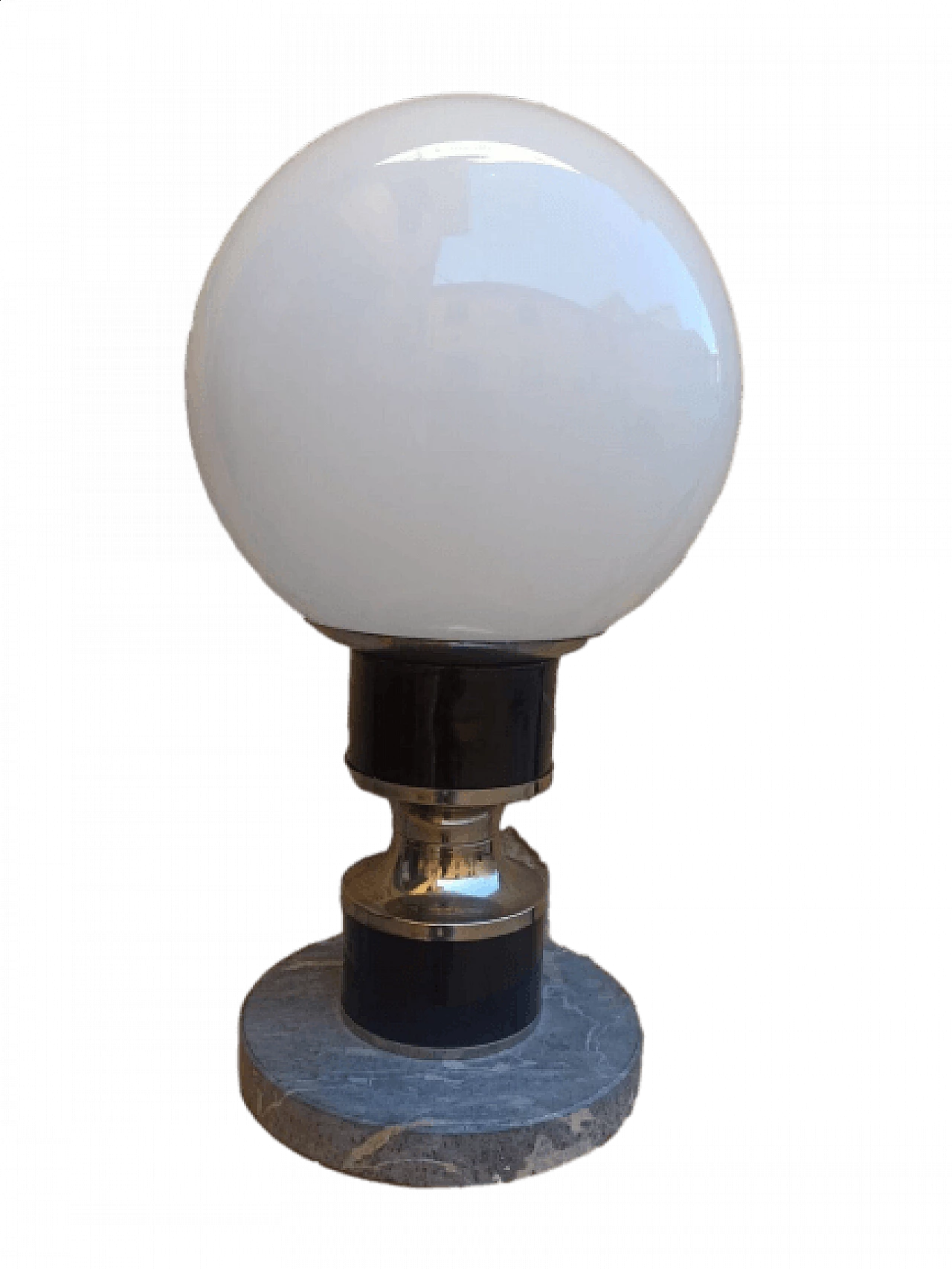 Metal, leather, glass and marble table lamp, 1970s 1