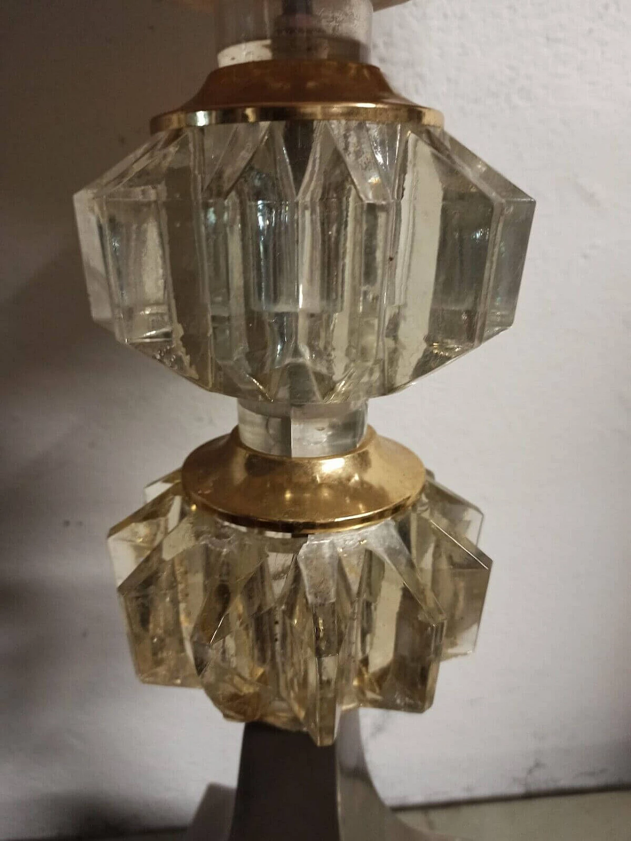Lampada da tavolo in cristallo e ottone, anni '70 4