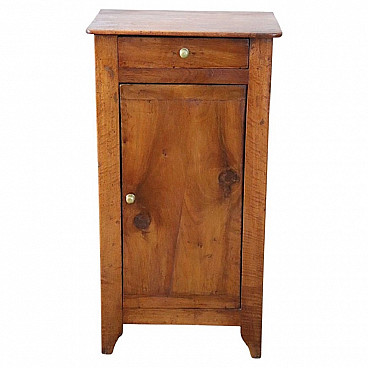 Solid walnut bedside table with door and drawer, late 19th century