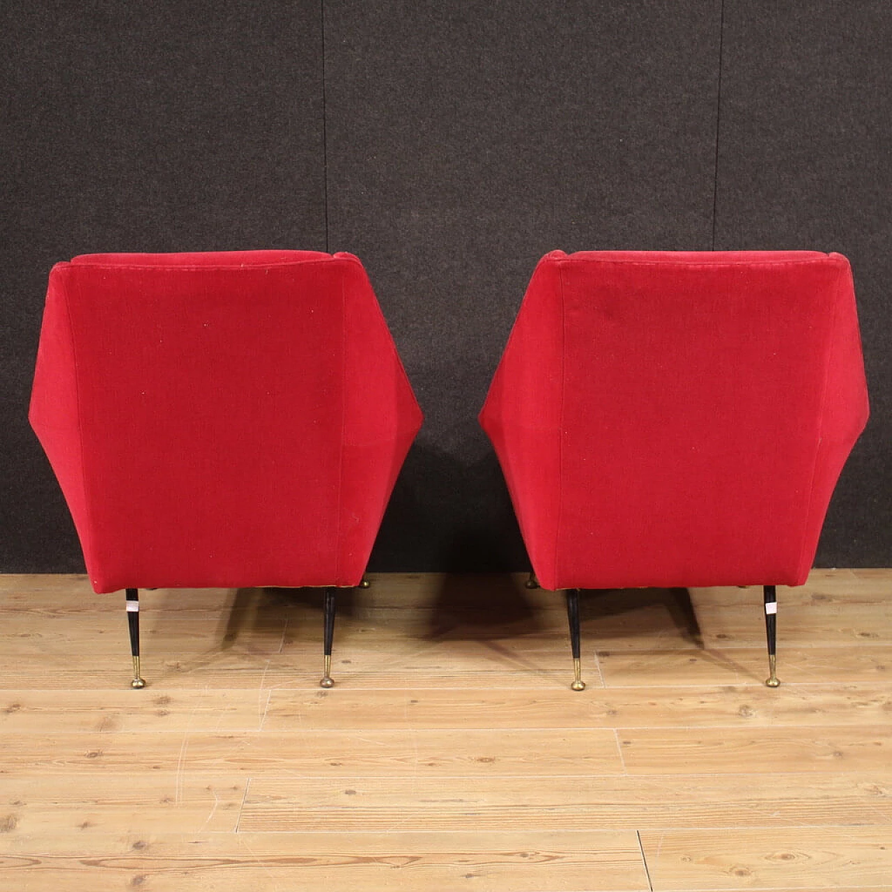 Pair of metal and red velvet armchairs, 1960s 7