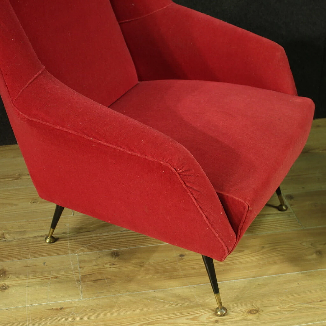 Pair of metal and red velvet armchairs, 1960s 10