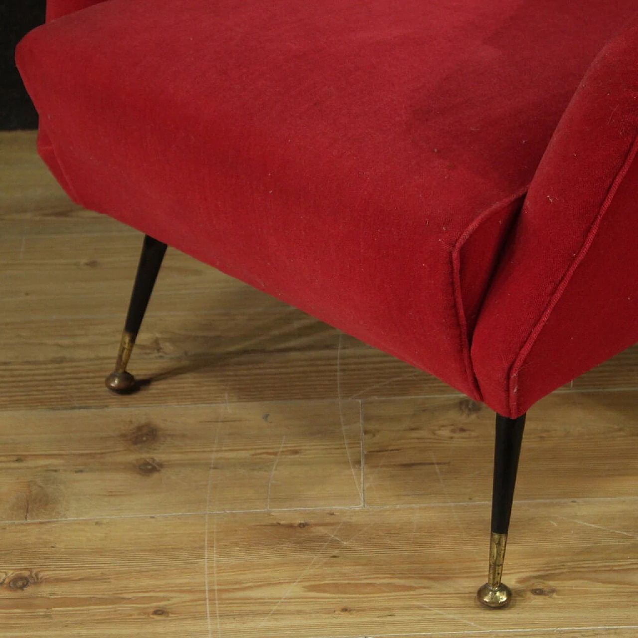 Pair of metal and red velvet armchairs, 1960s 12