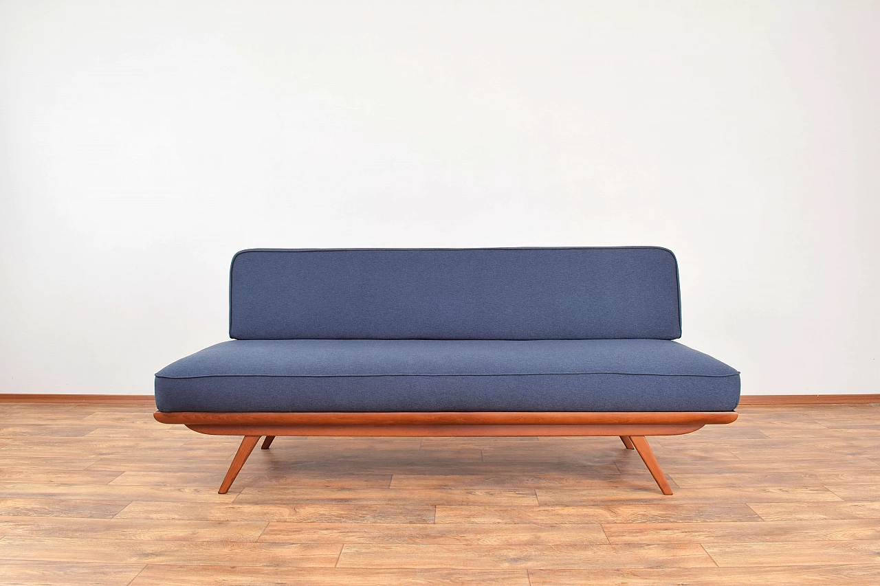 Mid-Century dormeuse in beech and graphite blue fabric, 1960s 3
