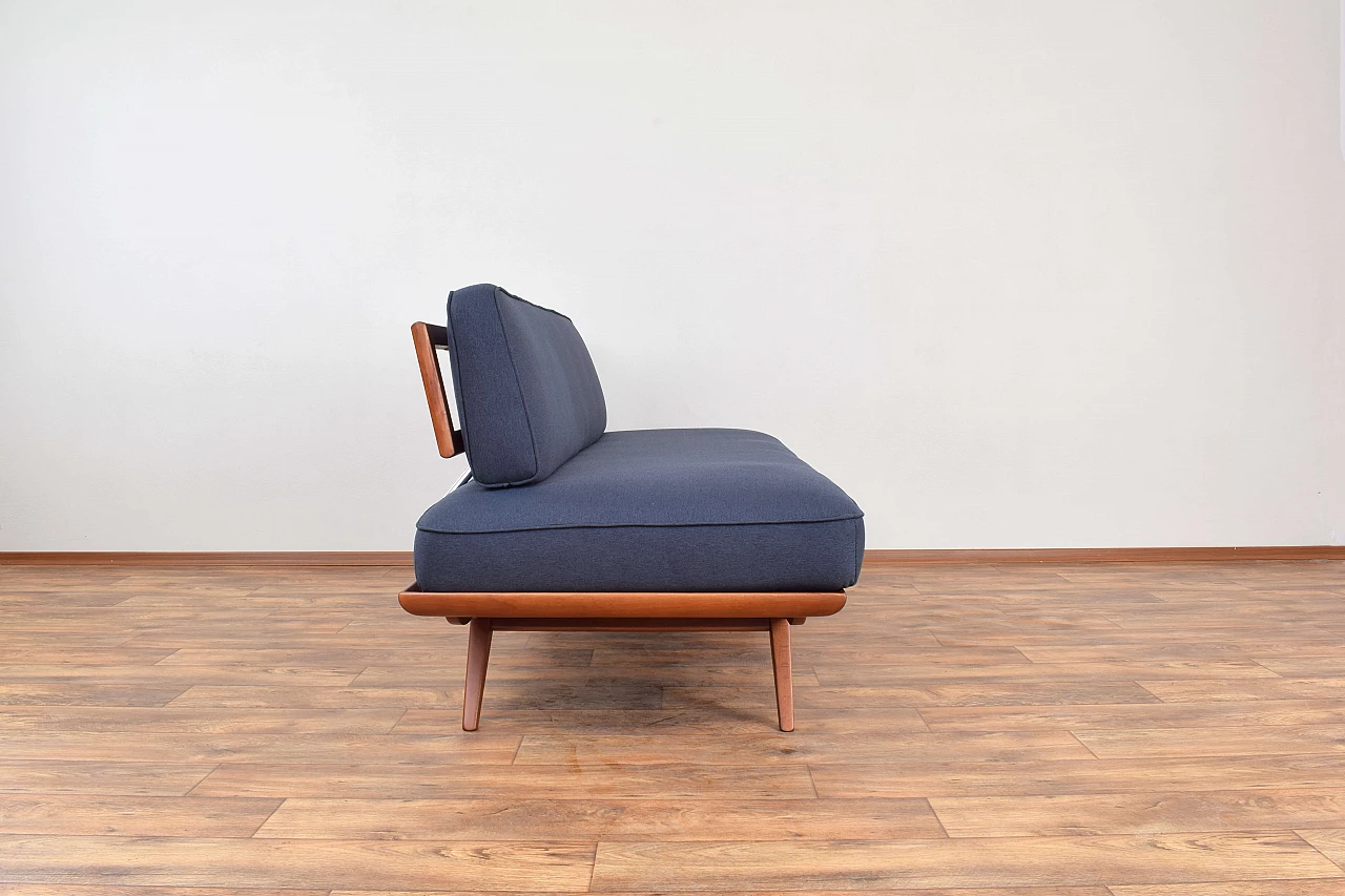 Mid-Century dormeuse in beech and graphite blue fabric, 1960s 4