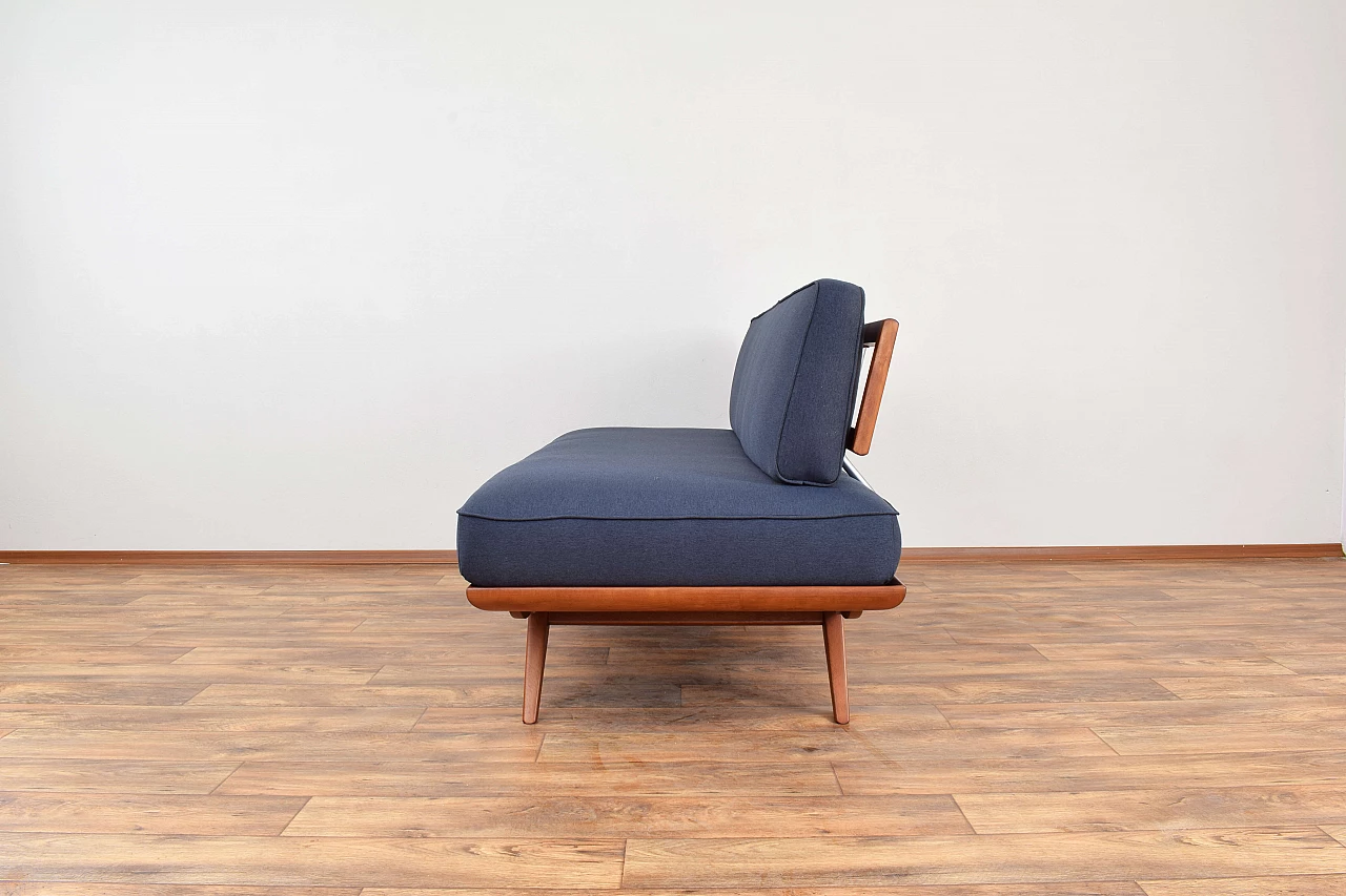 Mid-Century dormeuse in beech and graphite blue fabric, 1960s 5