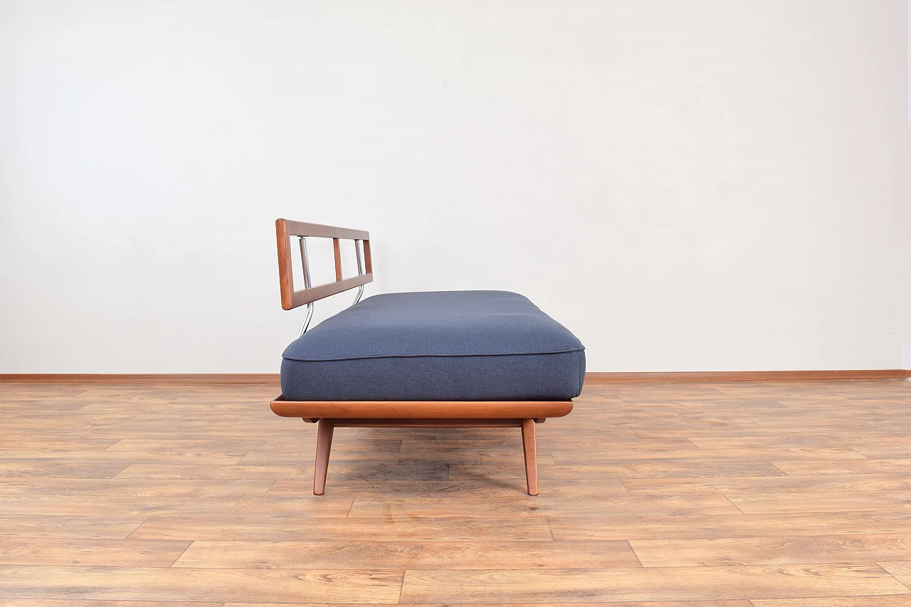 Mid-Century dormeuse in beech and graphite blue fabric, 1960s 6