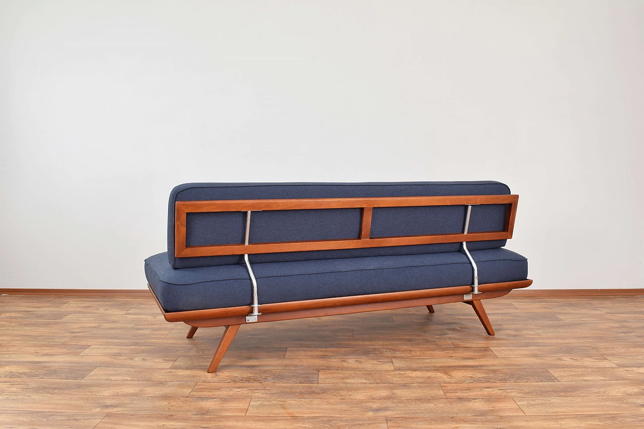 Mid-Century dormeuse in beech and graphite blue fabric, 1960s 7