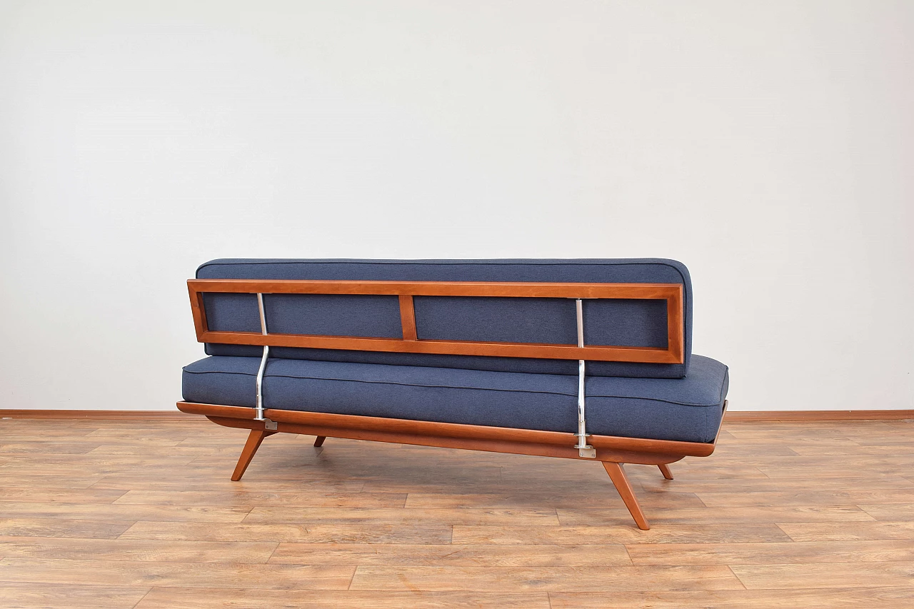 Mid-Century dormeuse in beech and graphite blue fabric, 1960s 8