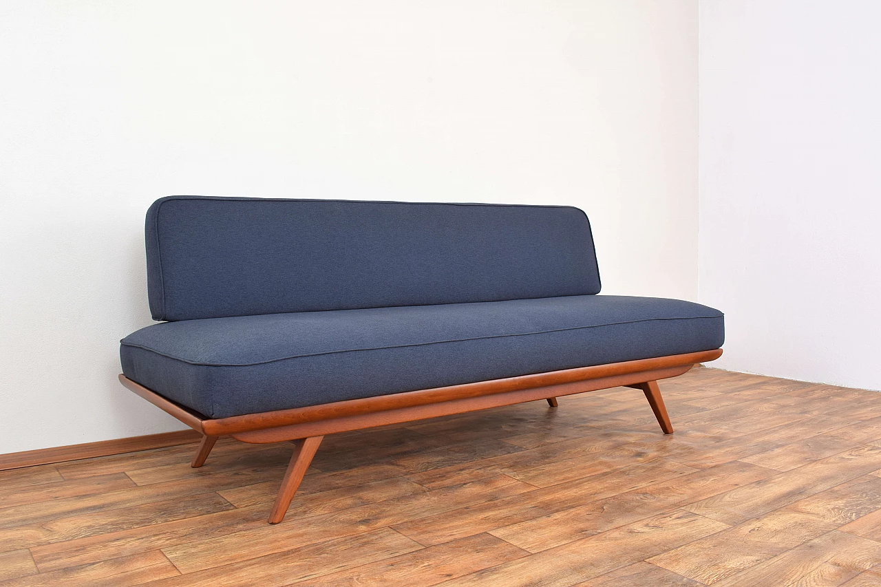 Mid-Century dormeuse in beech and graphite blue fabric, 1960s 9