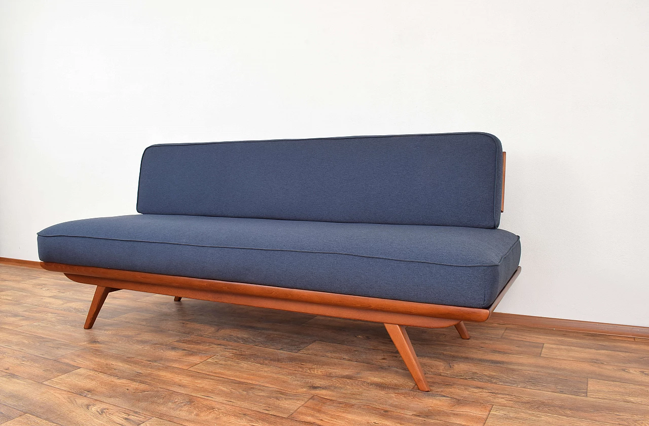 Mid-Century dormeuse in beech and graphite blue fabric, 1960s 10