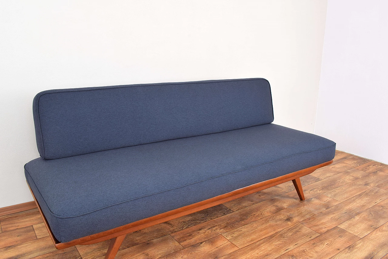 Mid-Century dormeuse in beech and graphite blue fabric, 1960s 11