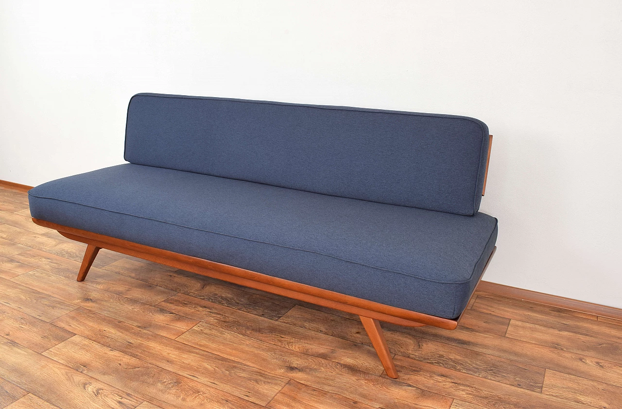 Mid-Century dormeuse in beech and graphite blue fabric, 1960s 12