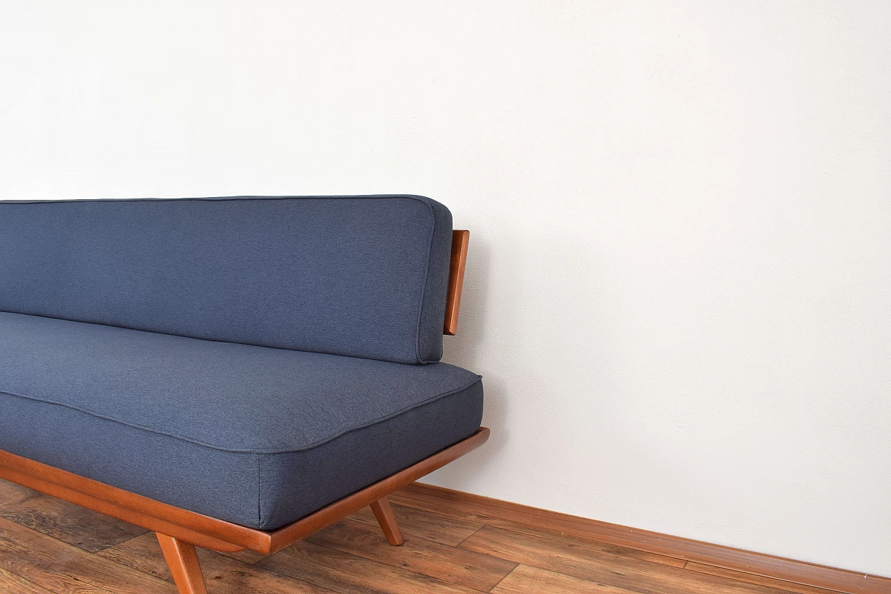 Mid-Century dormeuse in beech and graphite blue fabric, 1960s 13