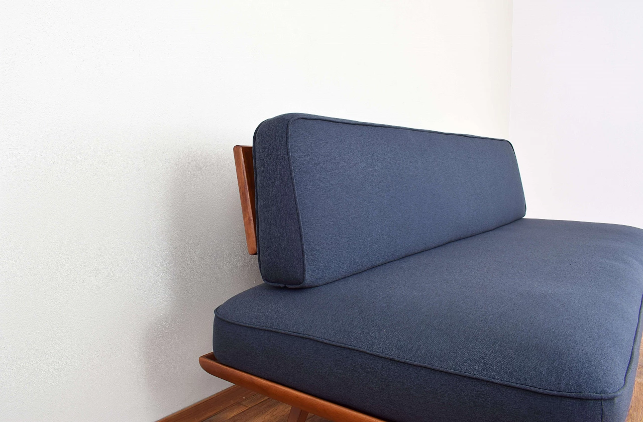 Mid-Century dormeuse in beech and graphite blue fabric, 1960s 14