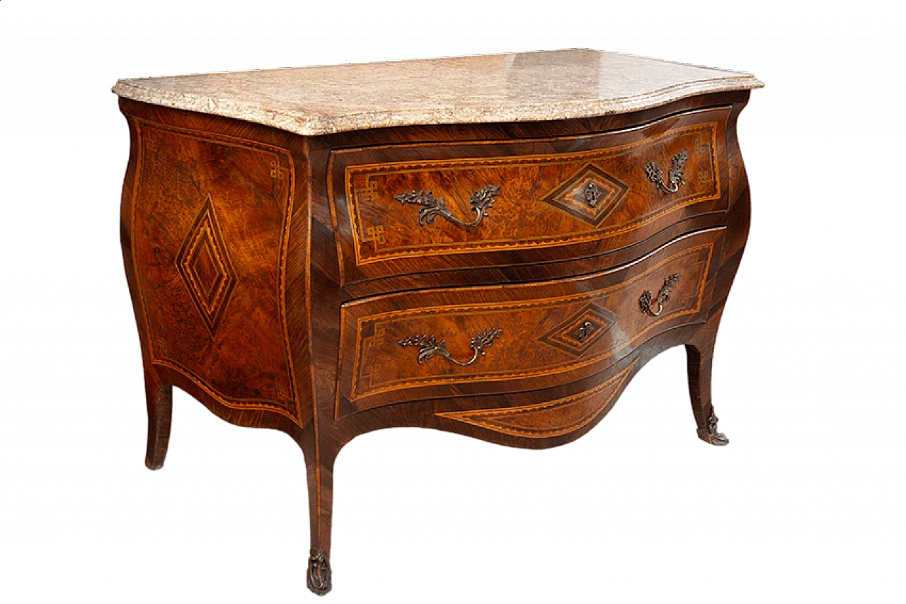 Neapolitan Louis XV exotic wood and marble commode, 18th century 7