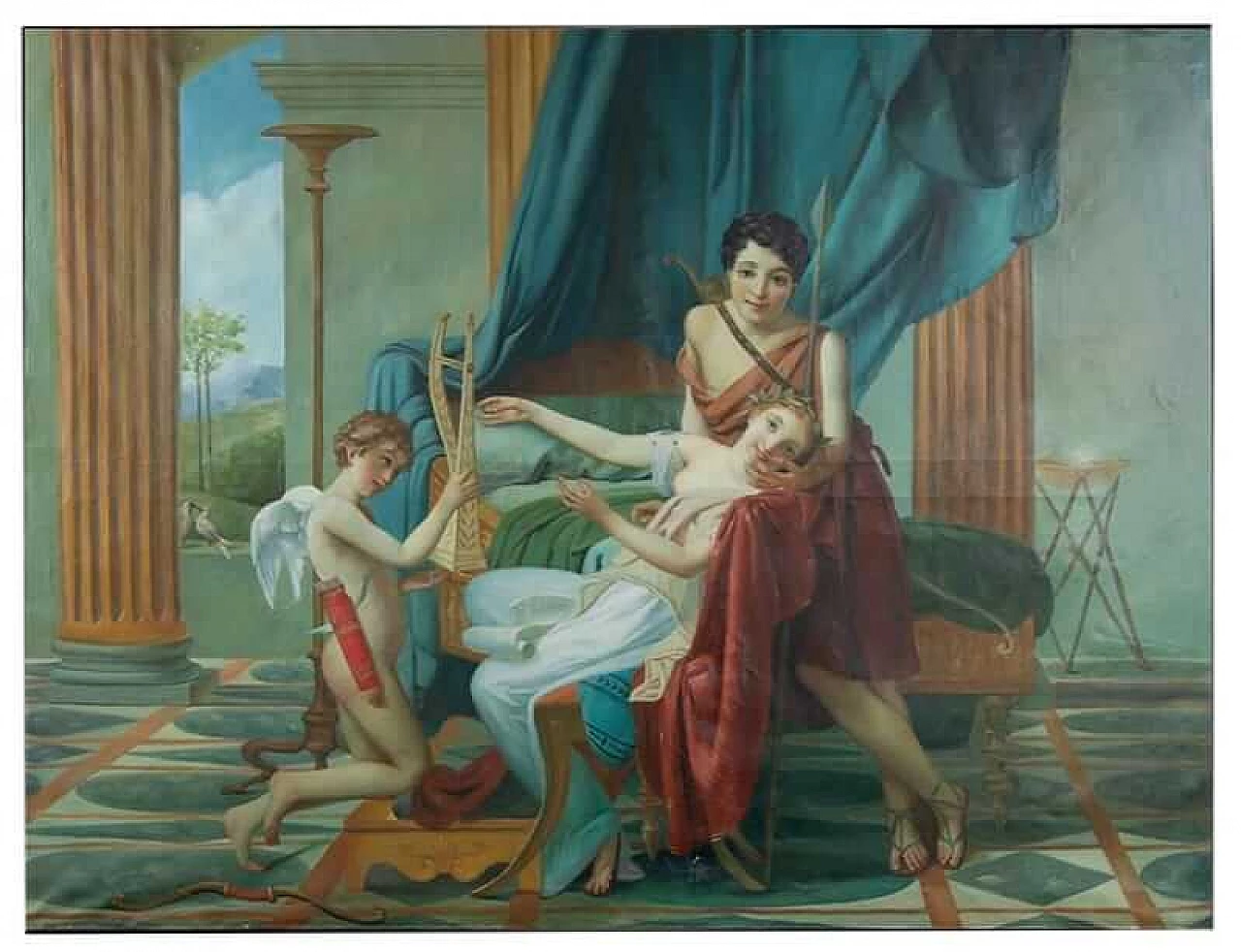 Neoclassical scene with figures, oil painting on canvas, early 20th century 6