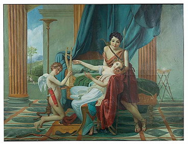 Neoclassical scene with figures, oil painting on canvas, early 20th century